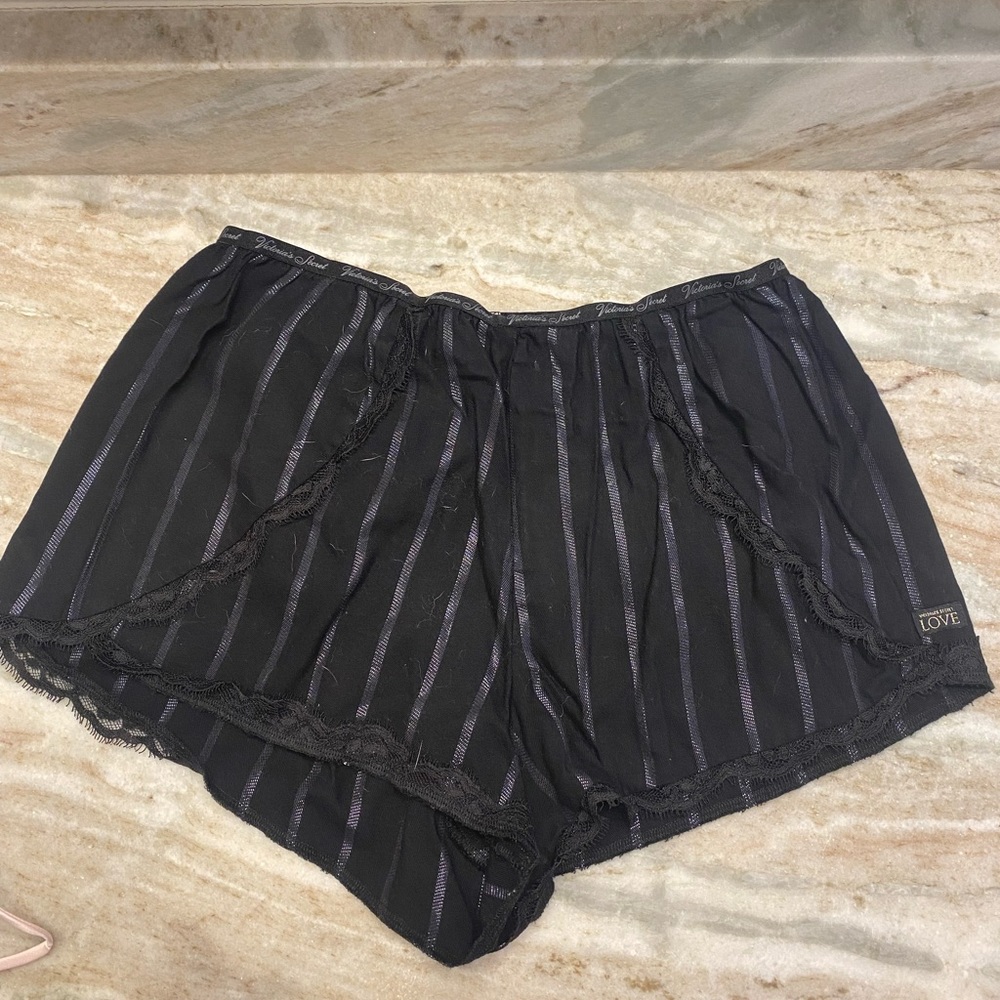 Victoria’s Secret Loungewear Black Metallic and Lace Shorts Size S